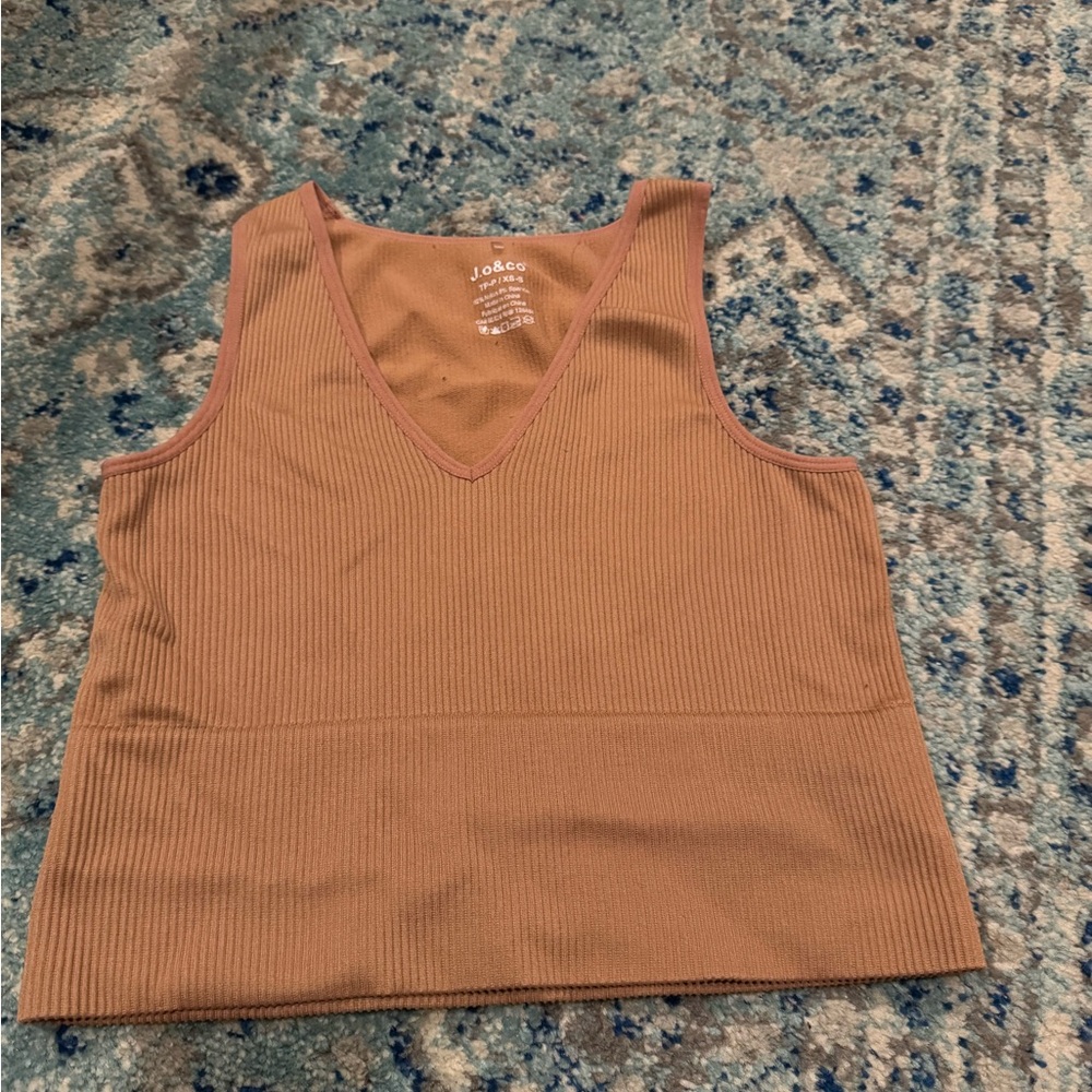Women's Tan Ribbed V-Neck Tank Top